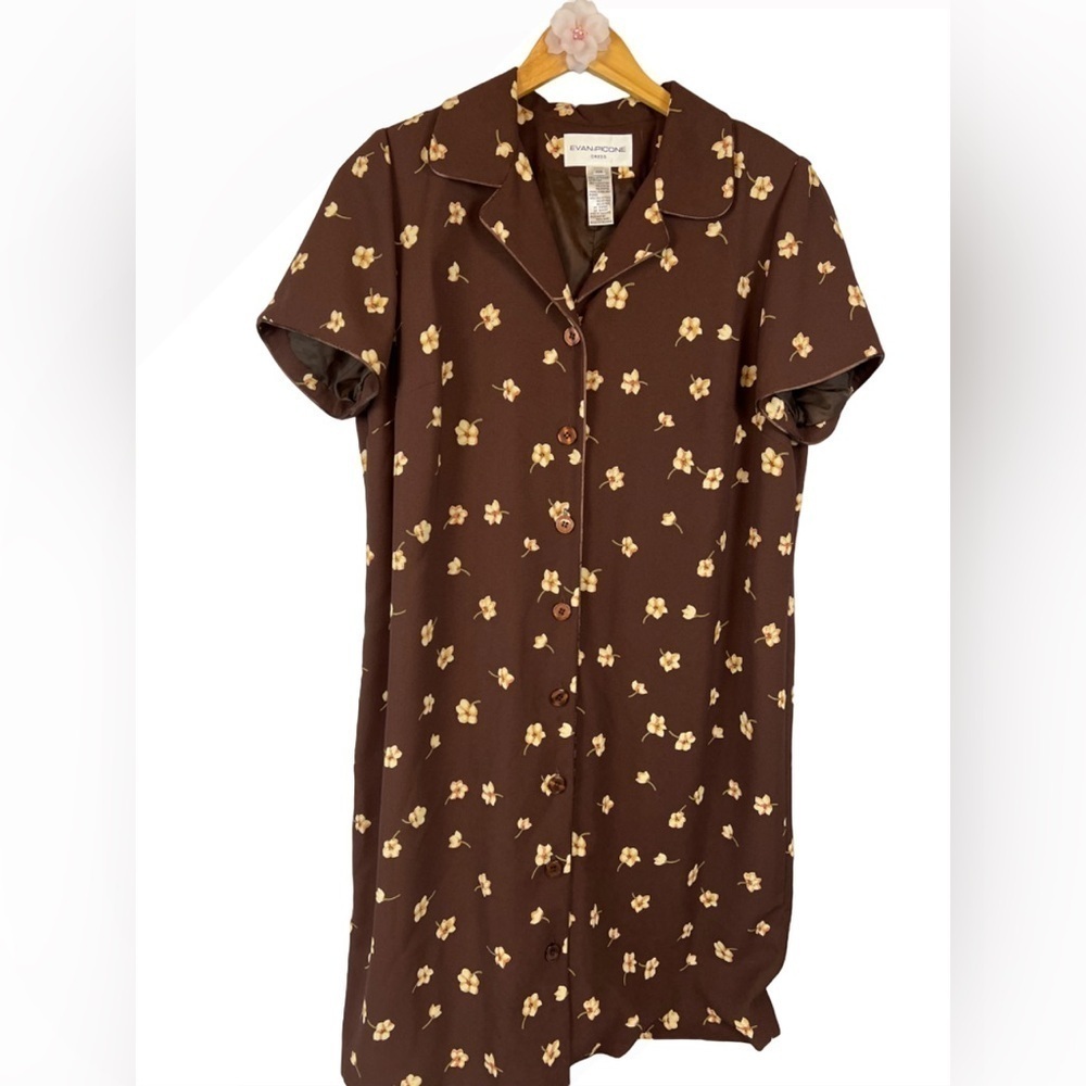 Evan Picone Brown Floral Midi Dress